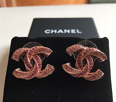 chanel rose gold stud earrings|large gold Chanel earrings.